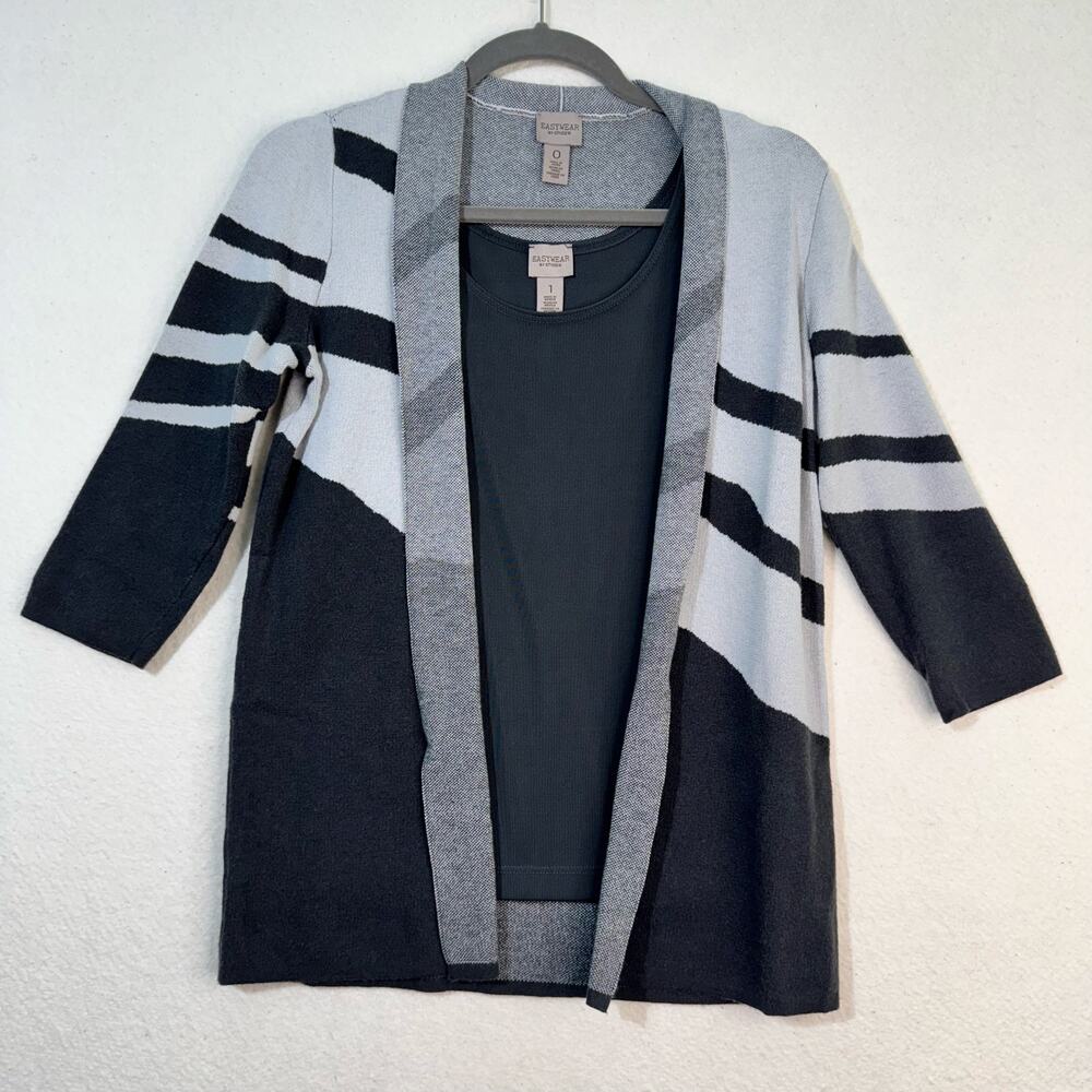 Chico's Easywear Charcoal Gray Tank & Open-Front Abstract Cardigan Size 0/Small